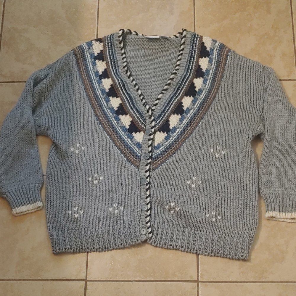 VTG Backroad Blues Hand Knit Cardigan Women's Size 24W